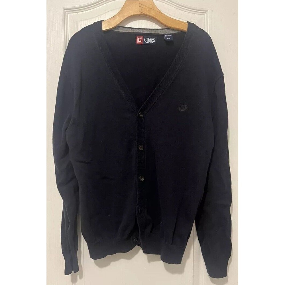 Chaps Ralph Lauren Sweater Cardigan Men Vintage Sz‎ Large Navy Blue